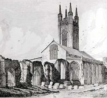 Etching of St Mary's Church in Bungay.